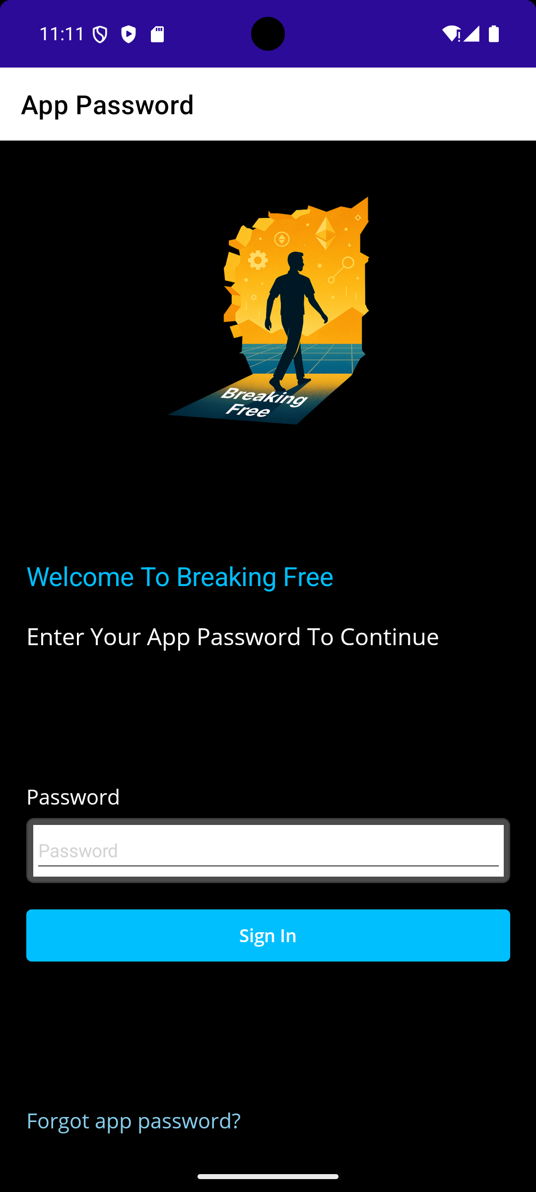 Breaking Free app password screen