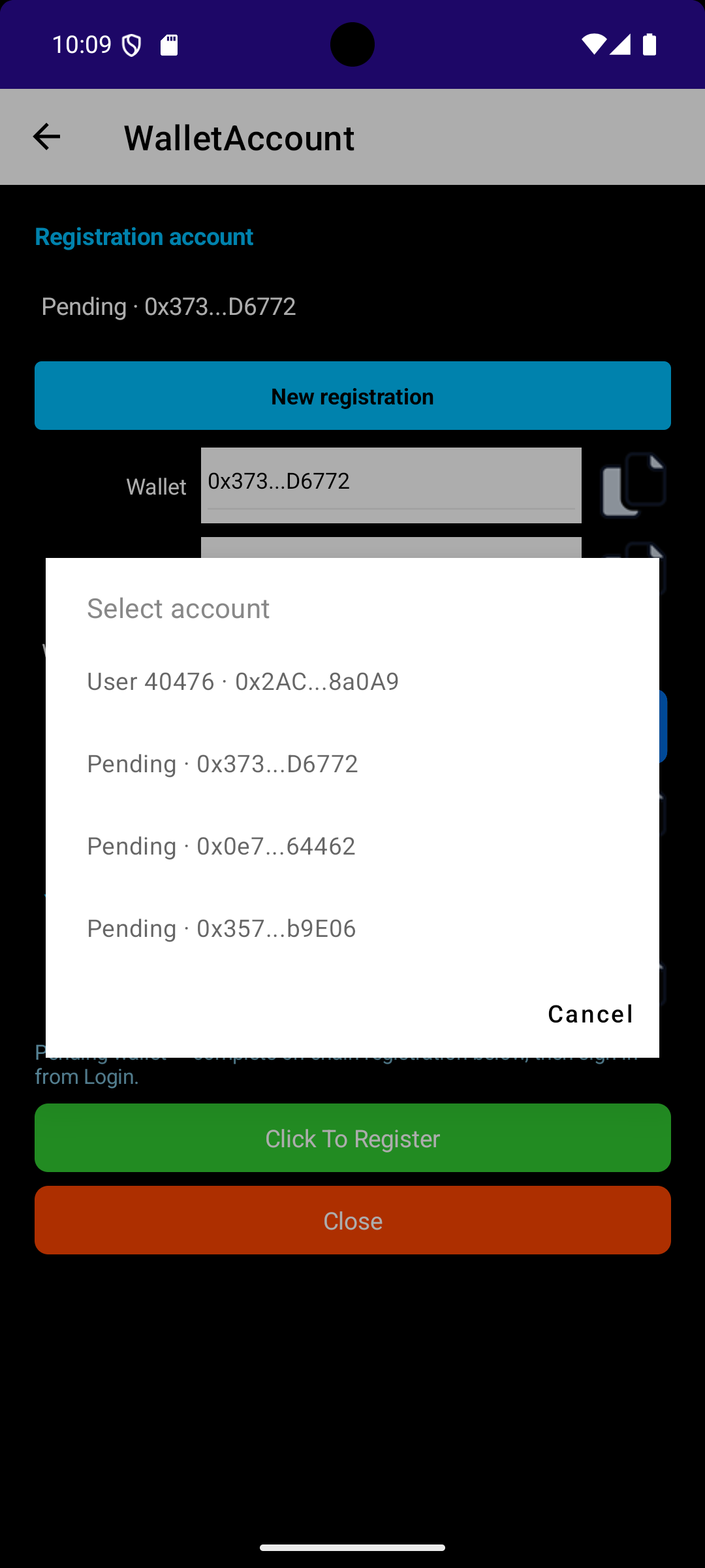 Breaking Free wallet registration screen